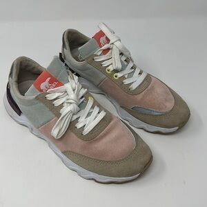 Sorel Mint Green, Pink & Tan Suede Kinetic Lite Sneakers Size 8